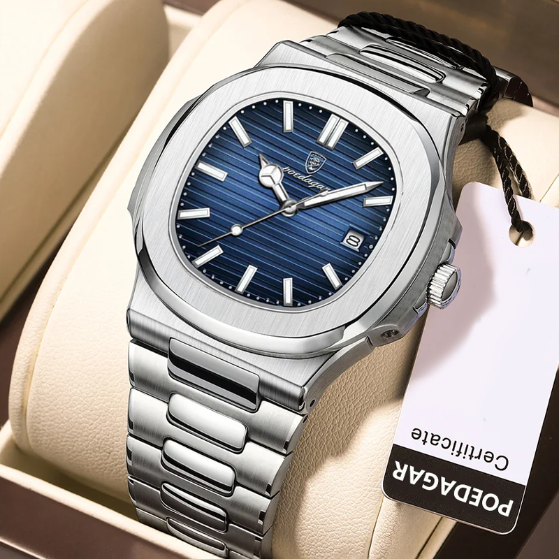 Poedagar PO613 Luxury Stainless Steel Strap Watch (Silver Blue)